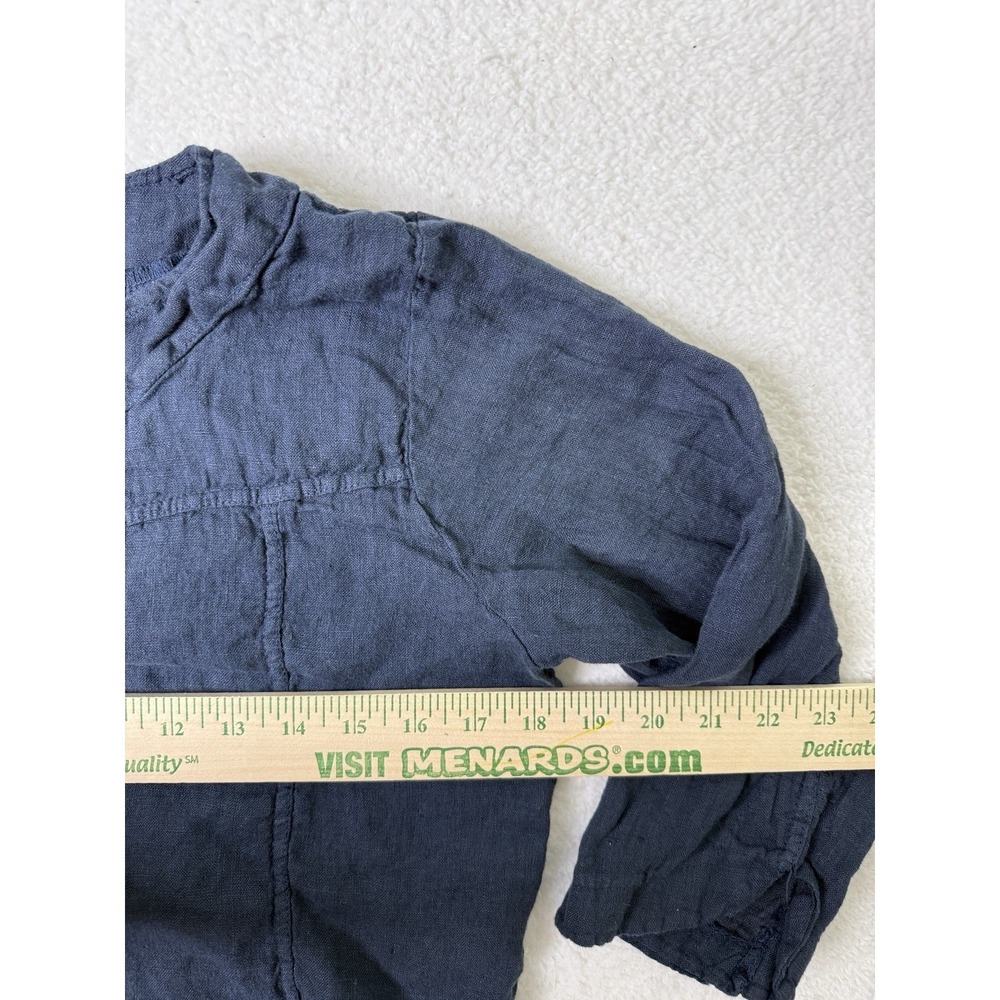 Luca Vanucci Big Button Linen Cardigan Navy Blue Boxy Casual Womens M - Picture 4 of 6
